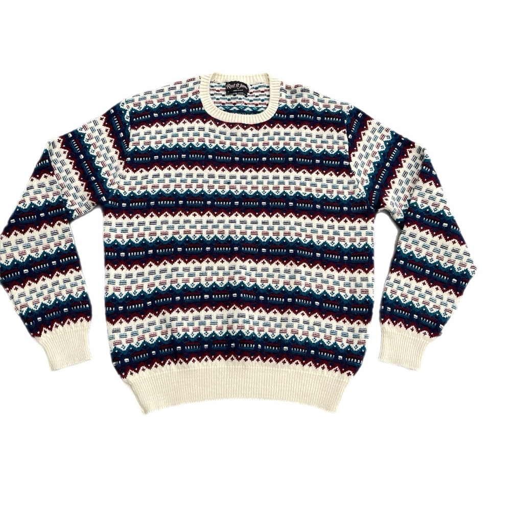 VTG Reed St James U.S.A. Men’s Sweater Cream Teal Red Fair Isle 2XB Soft